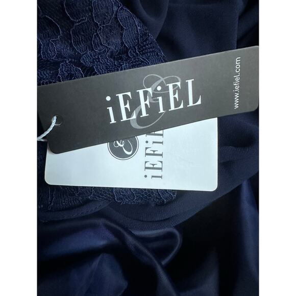 IEFIEL Navy Lace Halter Keyhole Back Full Maxi Skirt Size 14 Formal NWT Dress - Picture 6 of 10